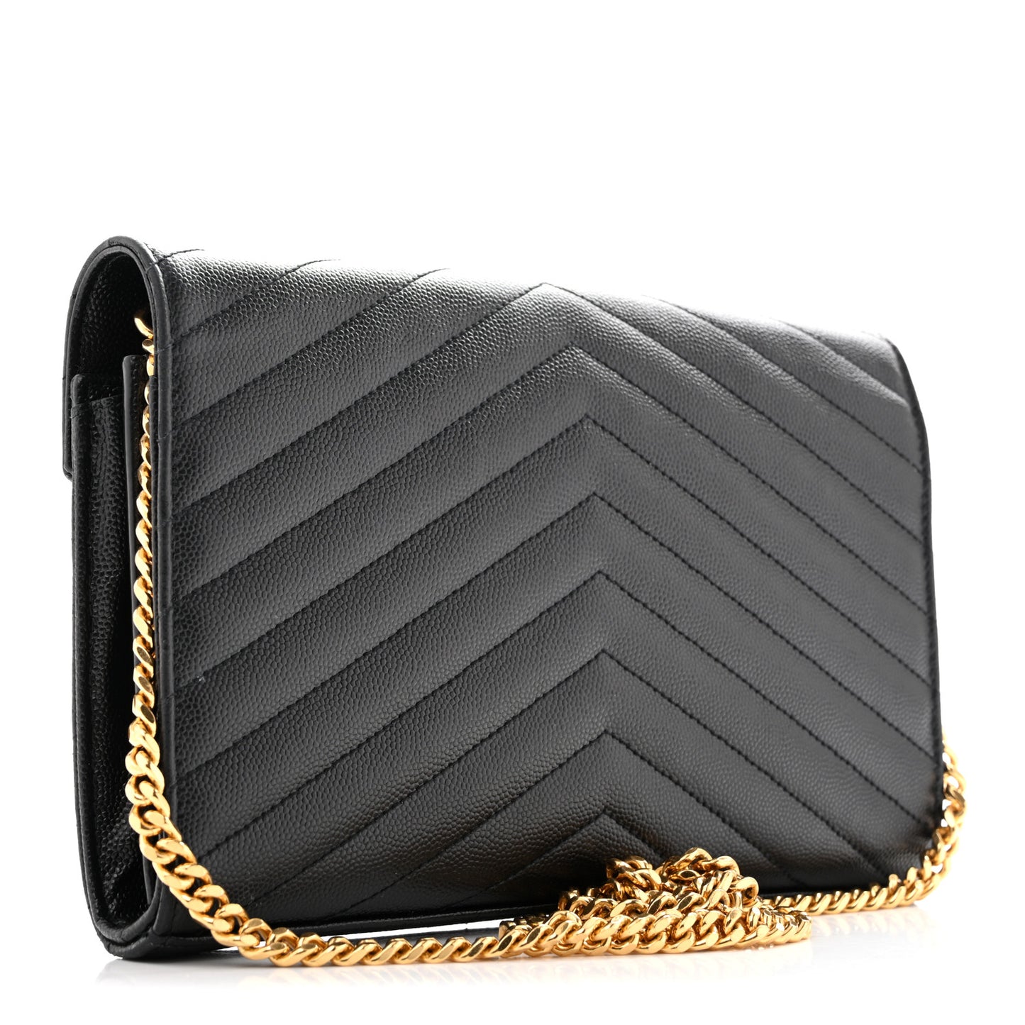 Grain De Poudre Matelasse Chevron Monogram Chain Wallet Black