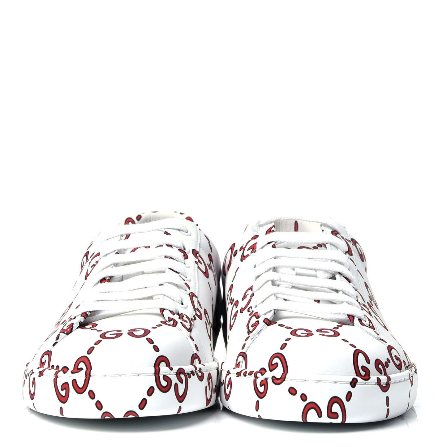 Calfskin GucciGhost Print Mens Ace Sneakers 8 White Hibiscus Red
