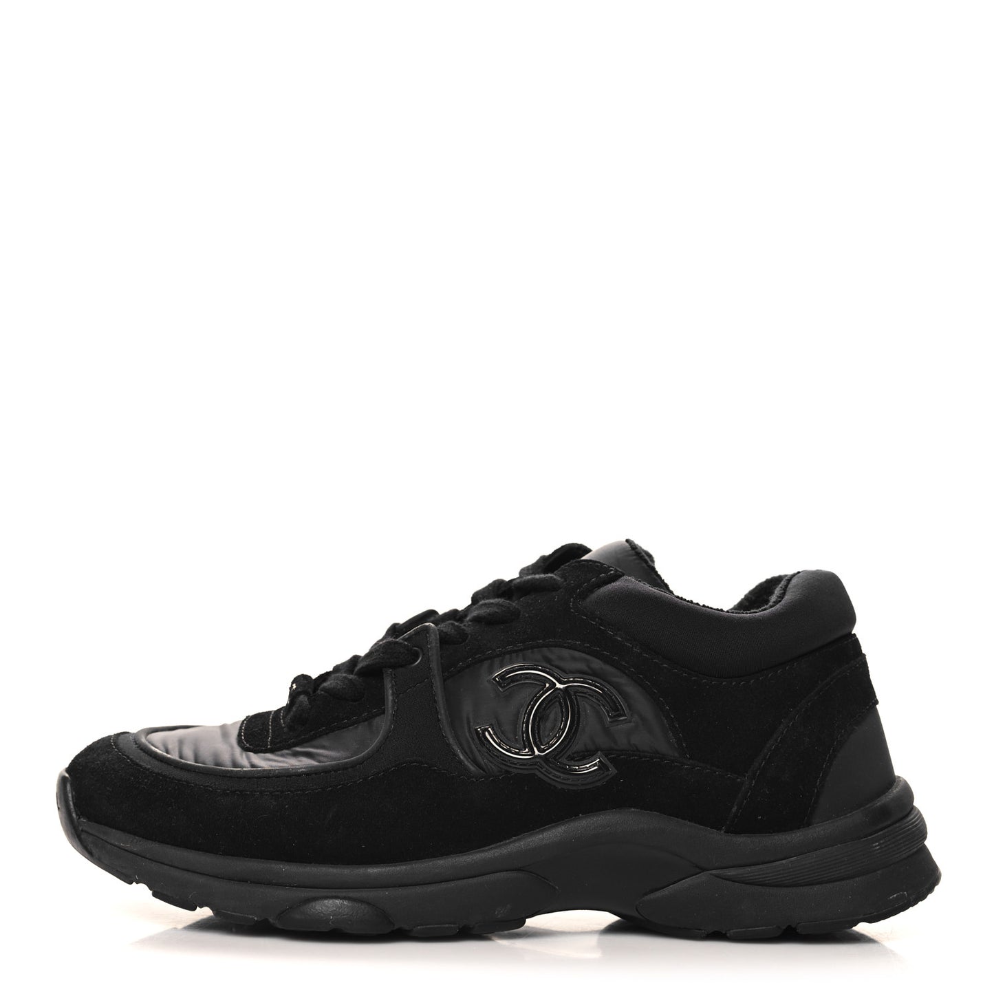 Fabric Calfskin Suede CC Sneakers 37 Black
