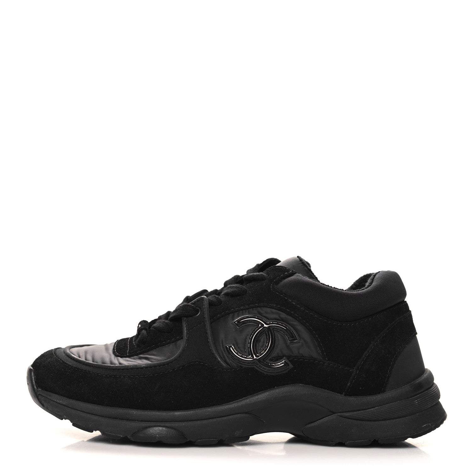 Chanel Fabric Calfskin Suede CC Sneakers 37 Black 1 of 9