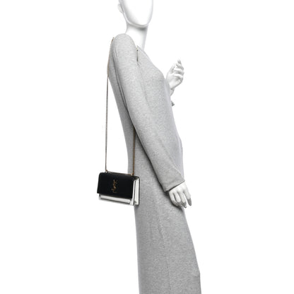 Saint Laurent New Aspen Calfskin Bi-Color Monogram Sunset Chain Wallet  Black Dirty White 2 of 13
