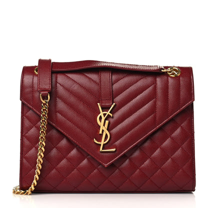 Saint Laurent Grain De Poudre Textured Mixed Matelasse Triquilt Medium Monogram Satchel Oxblood 1 of 8