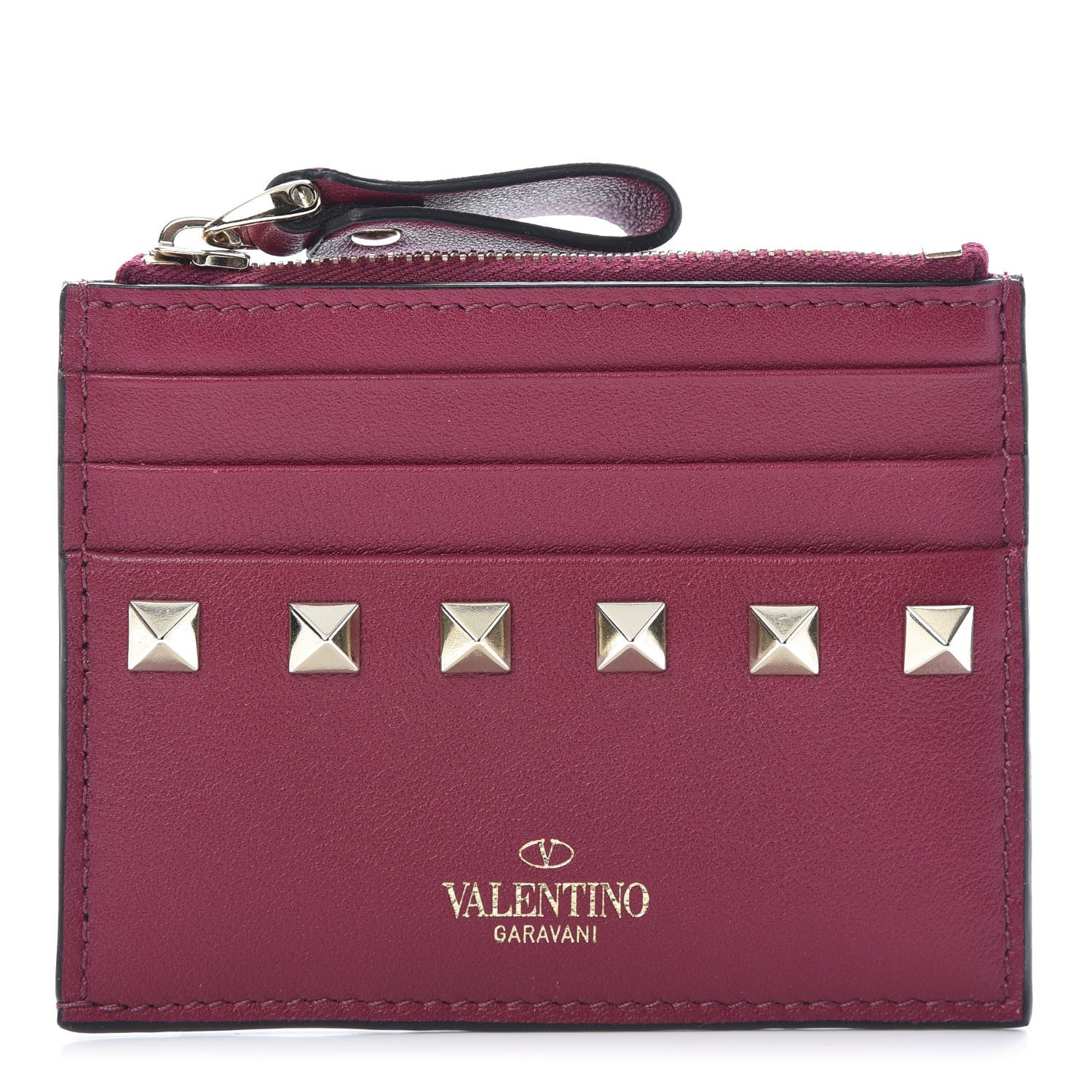 Valentino Garavani Calfskin Rockstud Coin Case Card Holder Fuchsia 1 of 6