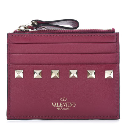 Valentino Garavani Calfskin Rockstud Coin Case Card Holder Fuchsia 1 of 6