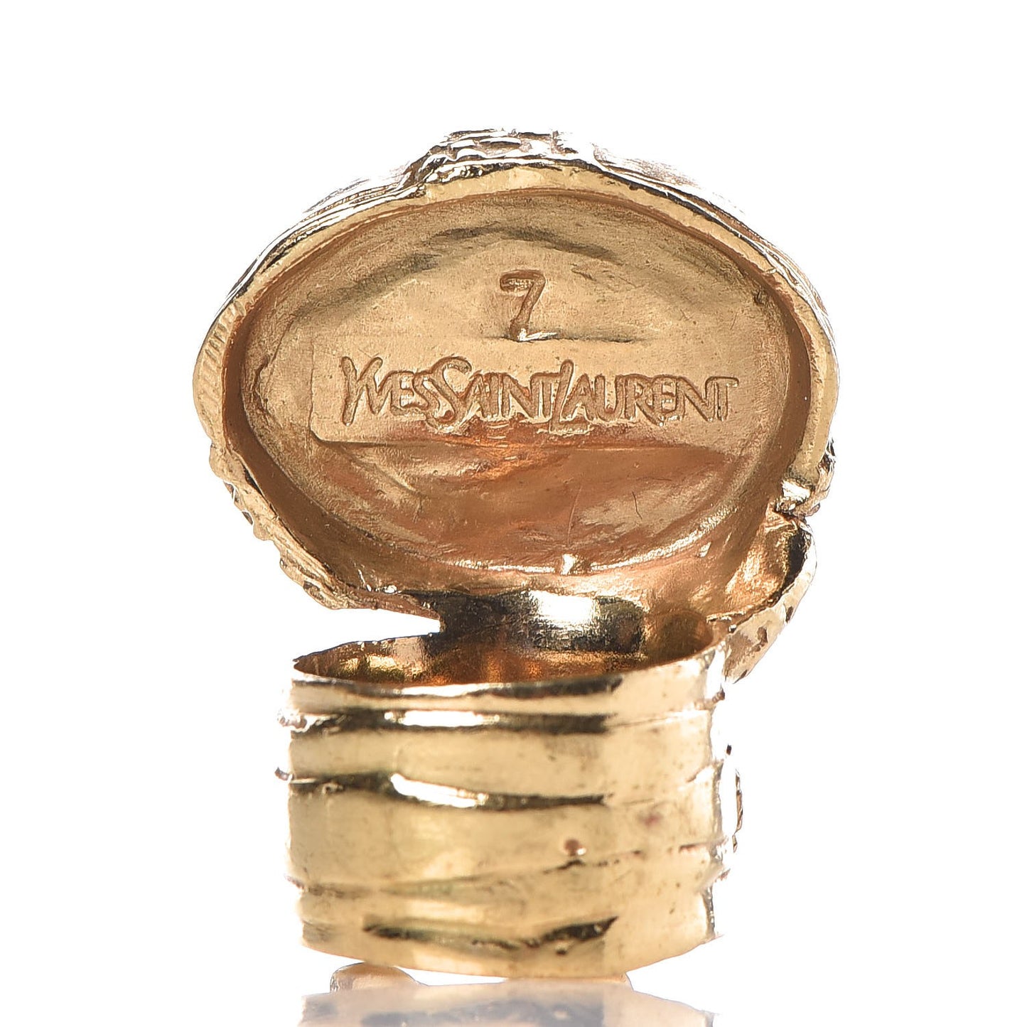 Glass Cabochon Arty Ovale Ring 7 Gold Coral