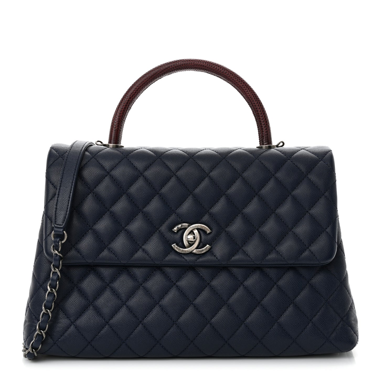 Caviar Lizard Quilted Medium Coco Handle Flap Navy