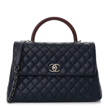 Chanel Caviar Lizard Quilted Medium Coco Handle Flap Navy 1 of 11