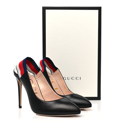 Gucci Malaga Kid Web Sylvie High Heel Slingback Pumps 38.5 Black 10 of 10