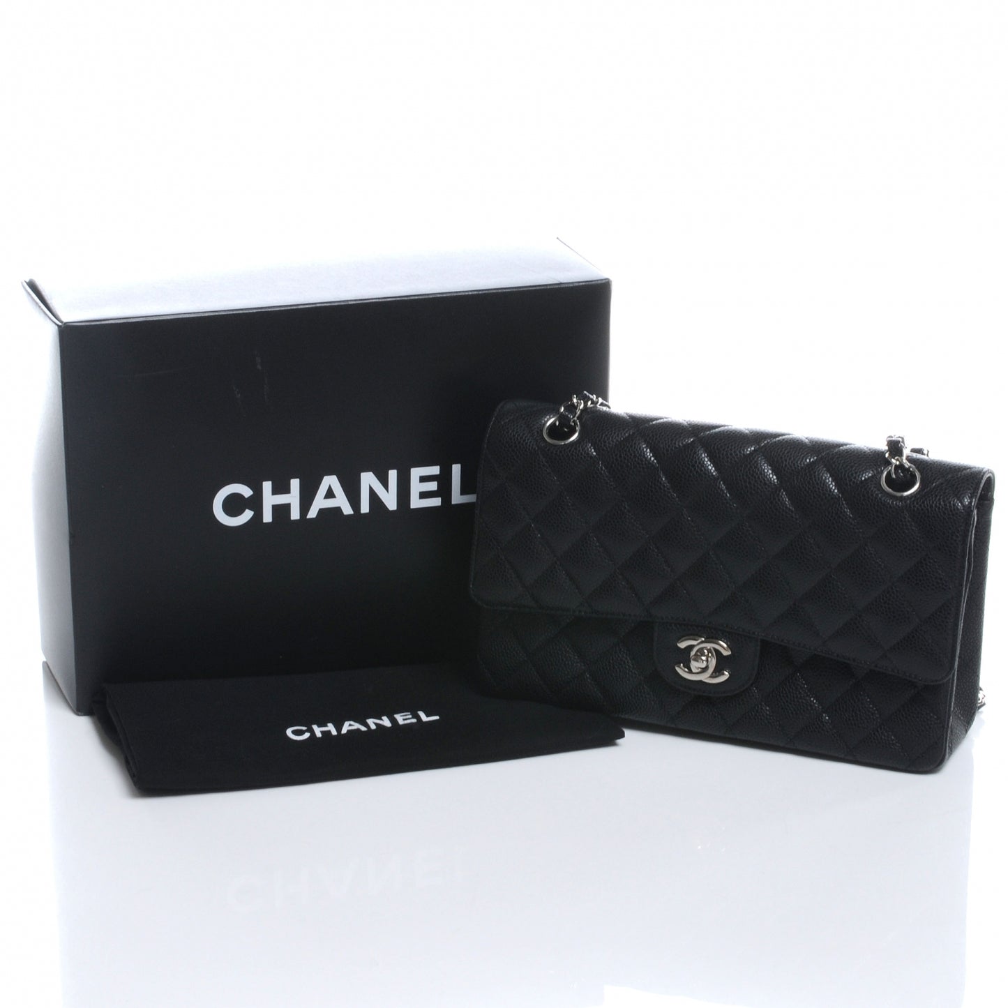 Caviar Quilted Medium Double Flap Black