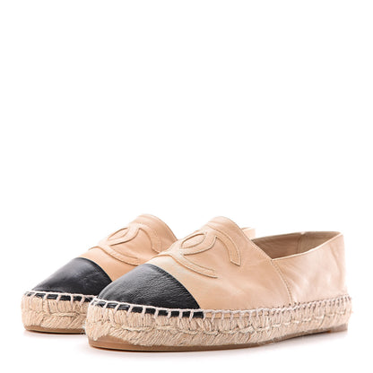 Chanel Lambskin CC Espadrilles 38 Beige Black 3 of 12