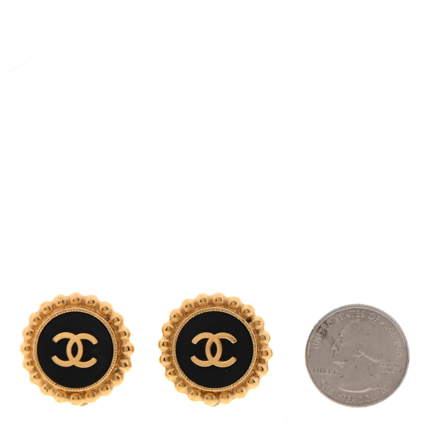 Metal Rope CC Round Clip On Earrings Black Gold