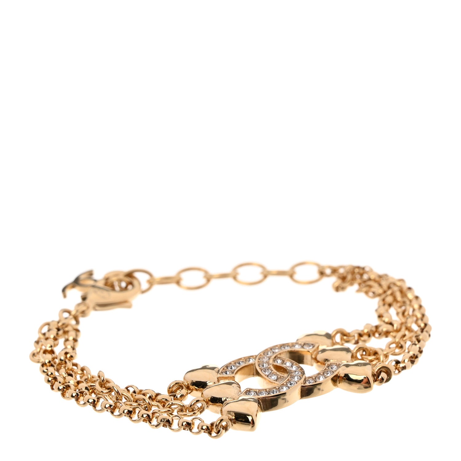 Chanel Crystal CC Heart Link Bracelet Gold 1 of 6