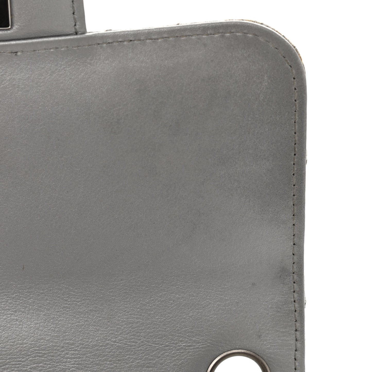 Metallic Patent Crumpled Calfskin Chevron Quilted Mini Square Flap Silver