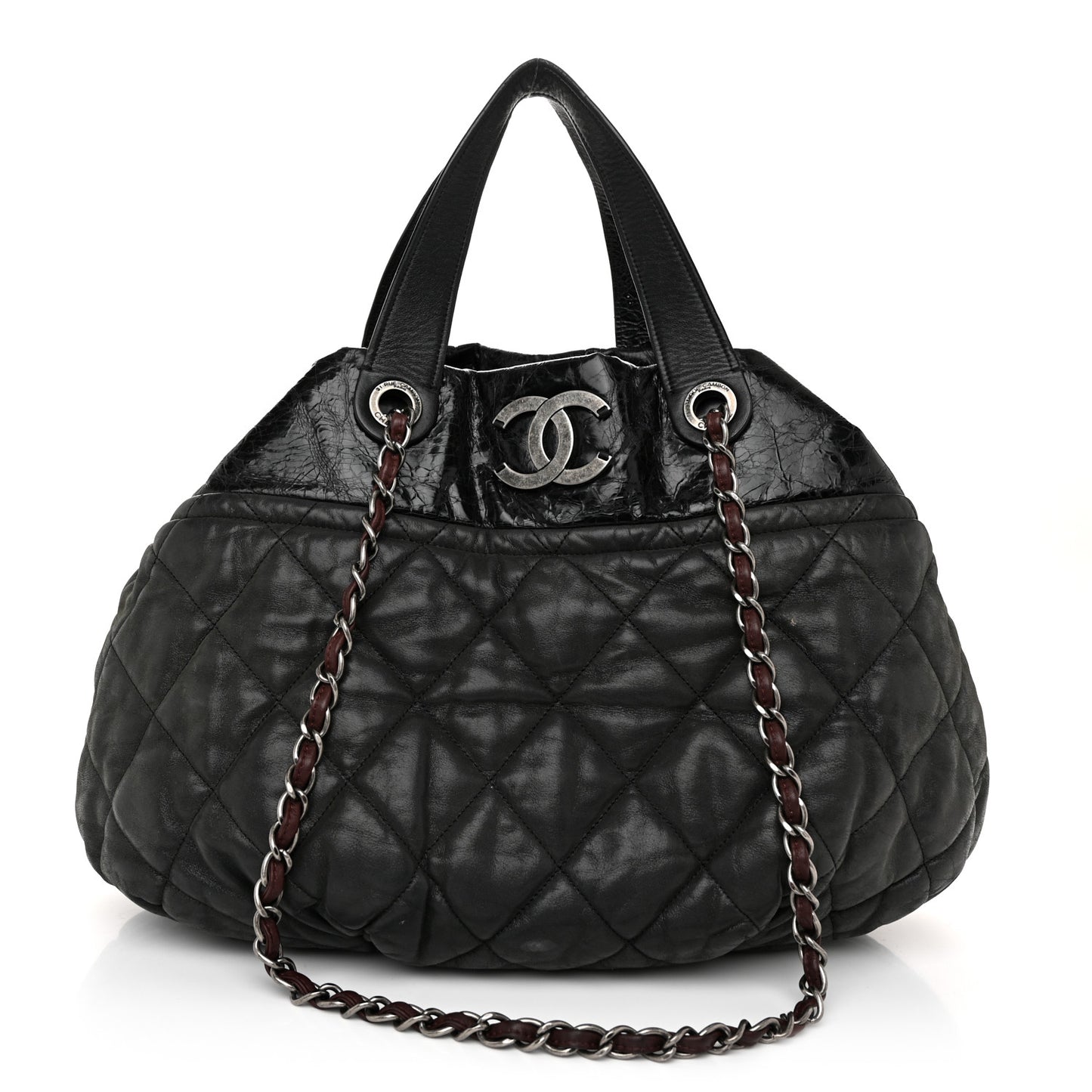 Iridescent Calfskin Quilted Large In The Mix Tote Black