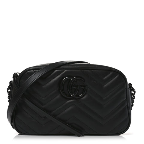 Calfskin Matelasse Monochrome Small GG Marmont Chain Shoulder Bag Black