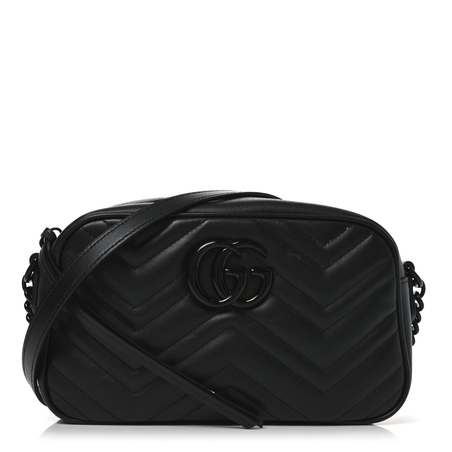 Calfskin Matelasse Monochrome Small GG Marmont Chain Shoulder Bag Black
