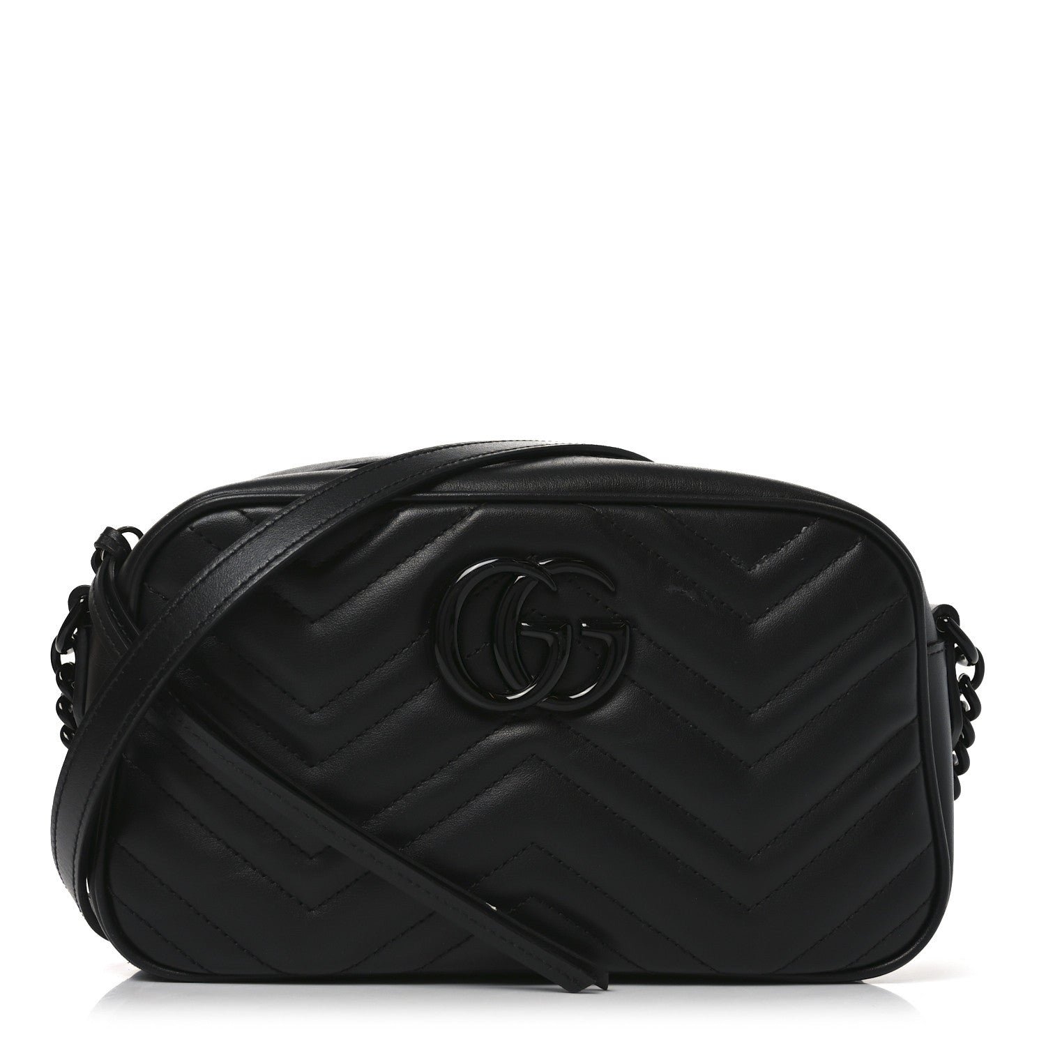 Gucci Calfskin Matelasse Monochrome Small GG Marmont Chain Shoulder Bag Black 1 of 10