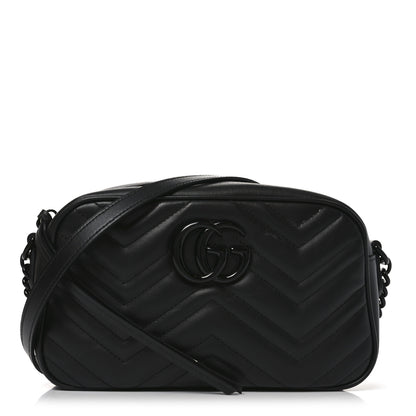 Gucci Calfskin Matelasse Monochrome Small GG Marmont Chain Shoulder Bag Black 1 of 10