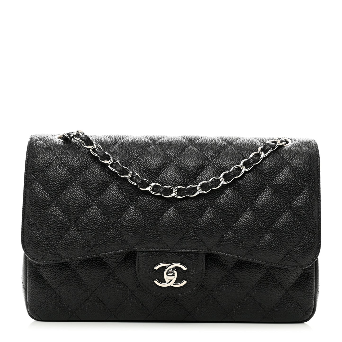 Caviar Quilted Jumbo Double Flap Black