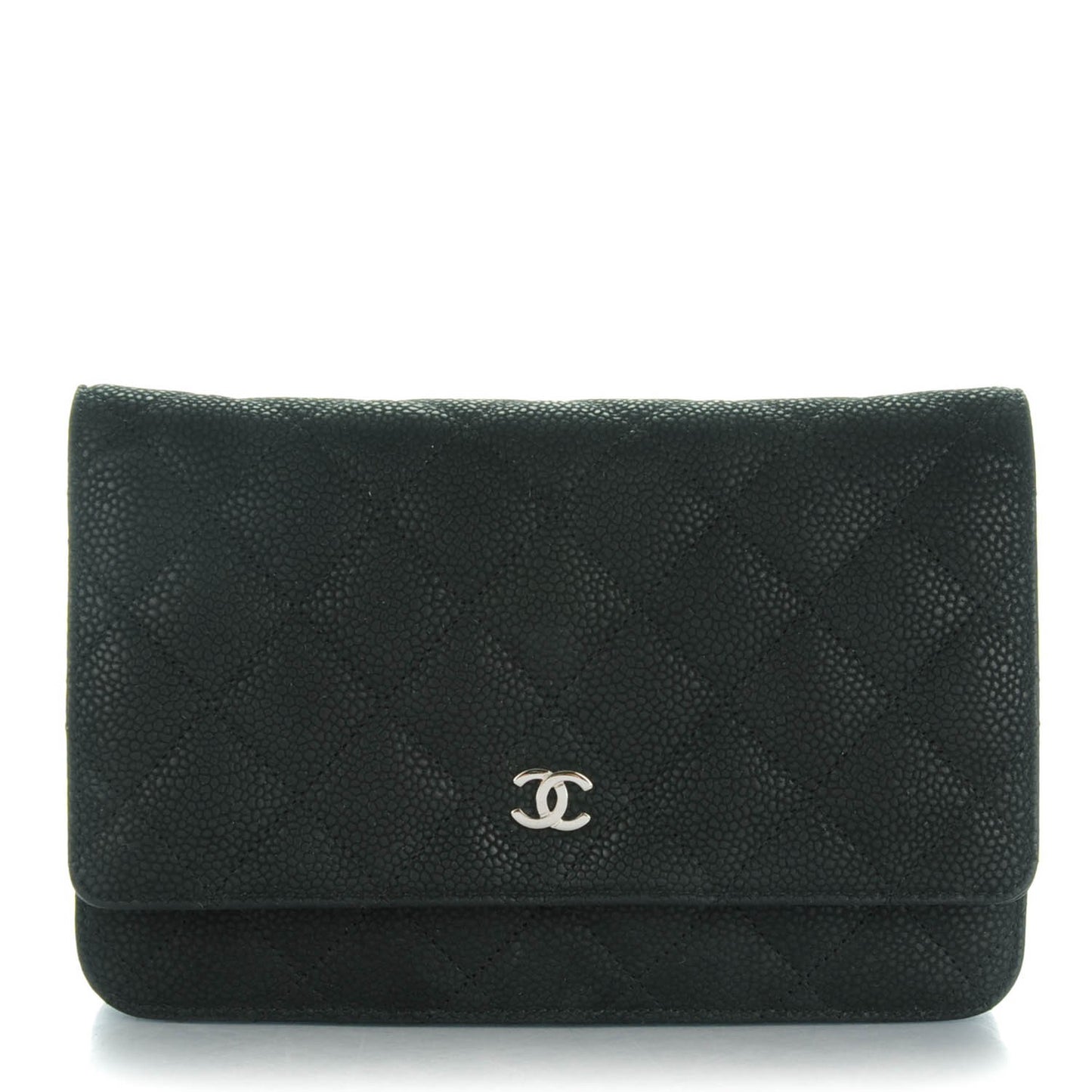 Iridescent Caviar Quilted Wallet On Chain WOC Black