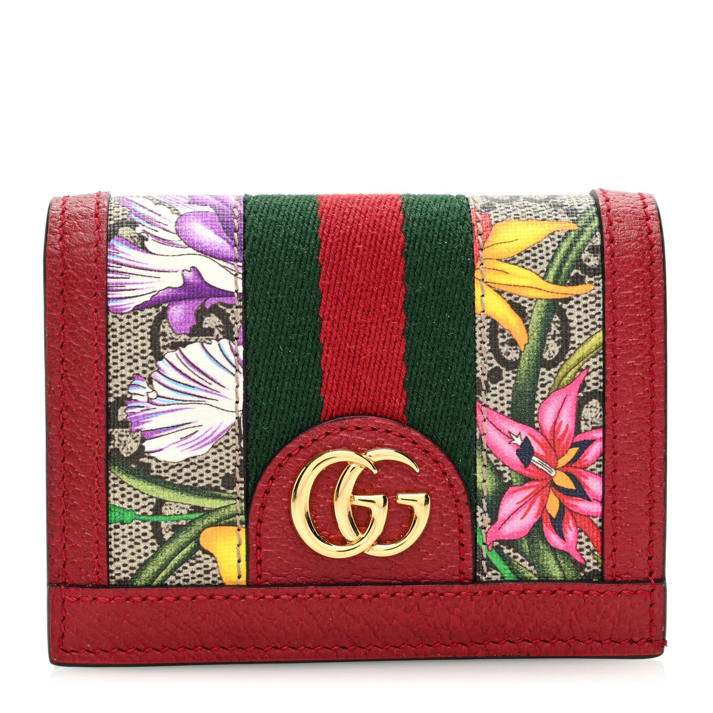 GG Supreme Monogram Flora Web Ophidia Card Case Red