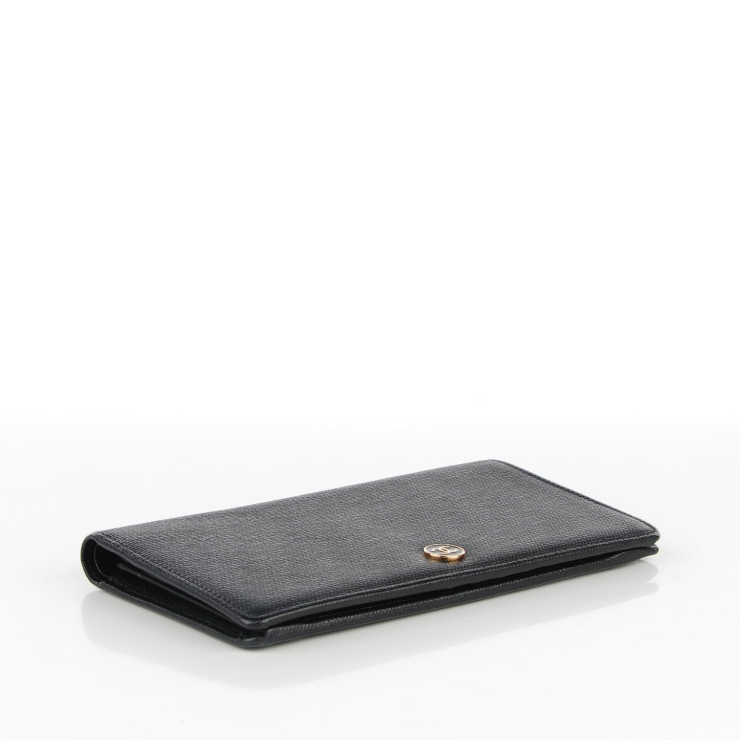 Grained Calfskin CC Button Yen Wallet Black