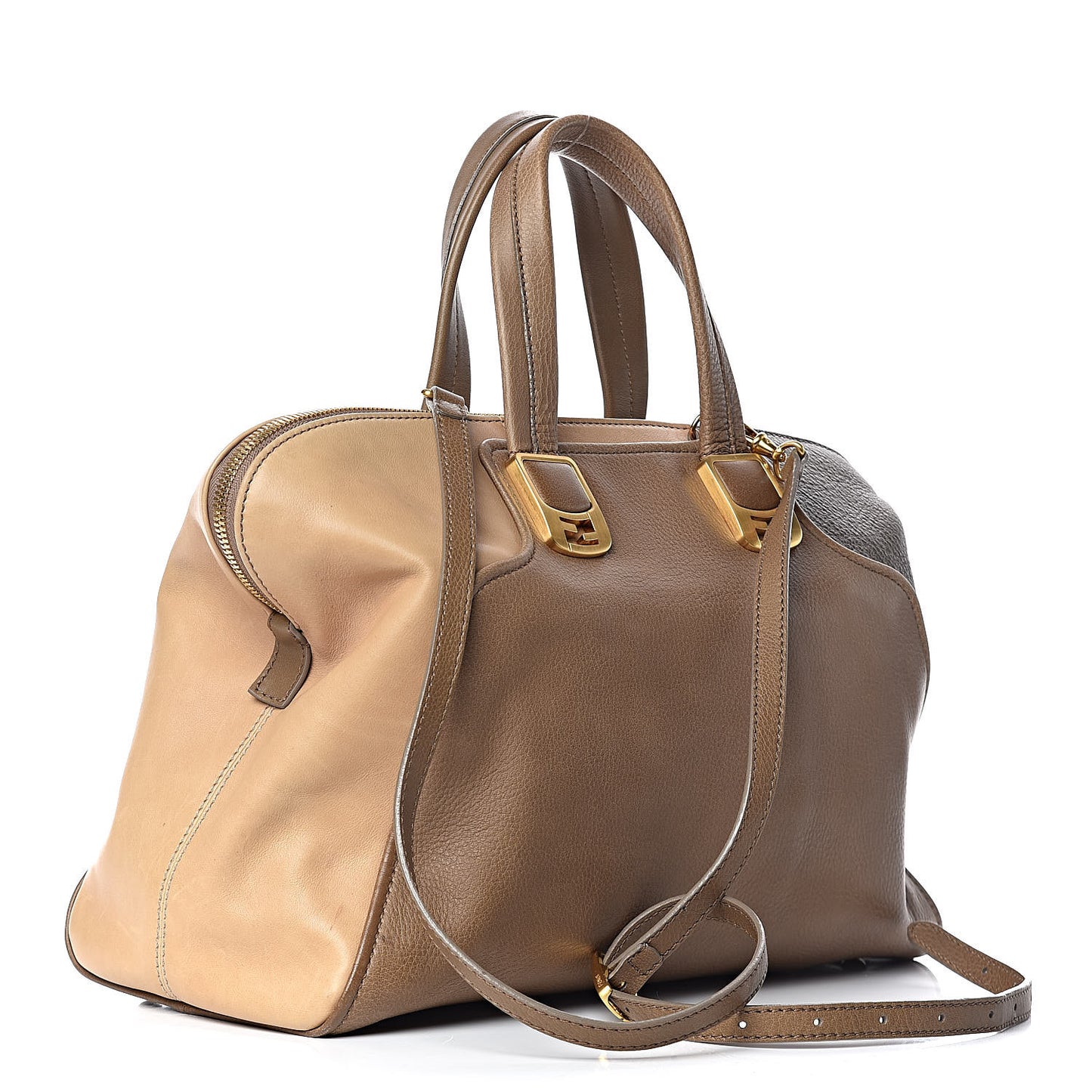 Capra Vitello Saddle Colorblock Large Chameleon Tote Grigio Pietra Fango