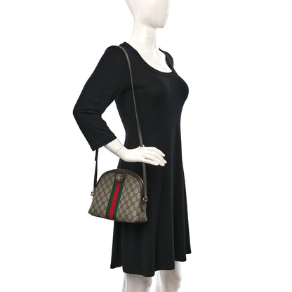 Gucci GG Supreme Monogram Textured Dollar Calfskin Web Small Ophidia Dome Shoulder Bag Beige Ebony New Acero 2 of 9