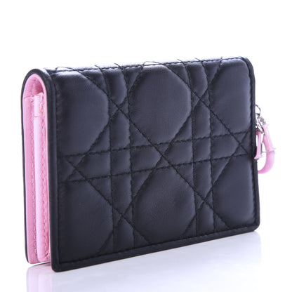 Christian Dior Lambskin Cannage Bi-Color Small Lady Dior Flap Card Holder Black Pink 3 of 6