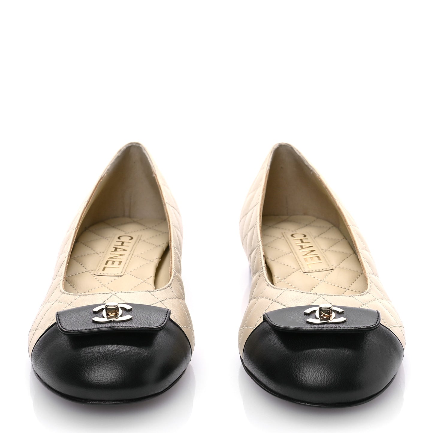 Lambskin Quilted CC Ballerina Flats 39 Beige