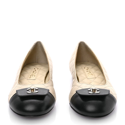 Chanel Lambskin Quilted CC Ballerina Flats 39 Beige 2 of 8