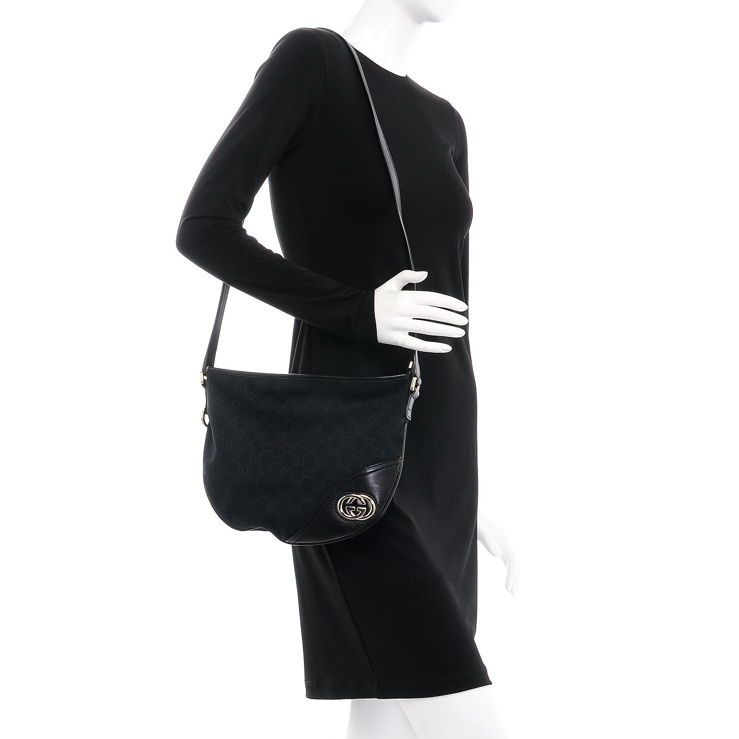 Gucci Monogram Medium New Britt Half Moon Hobo Black 2 of 8