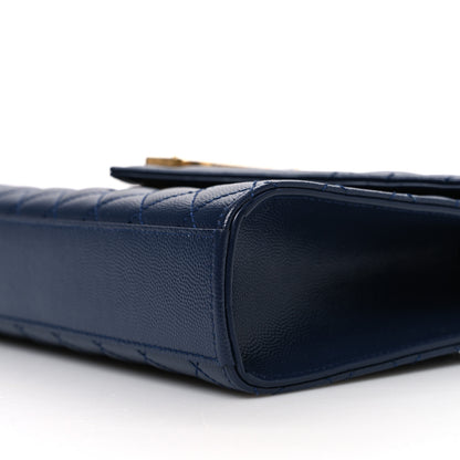 Saint Laurent Grain De Poudre Textured Mixed Matelasse Triquilt Medium Monogram Satchel Deep Marine 9 of 10