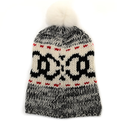 Chanel Wool Shearling CC Beanie Hat Ivory Black Red 3 of 5