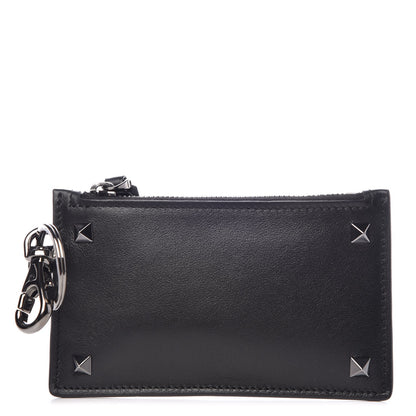 Valentino Garavani Vitello Rockstud Key Coin Case Card Holder Black 1 of 9