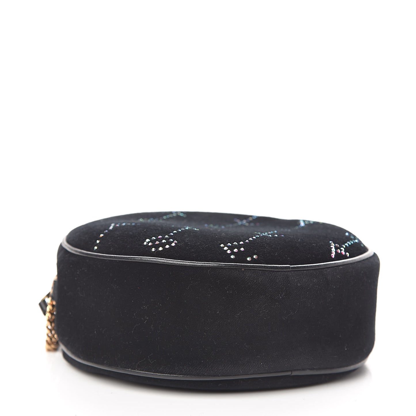 Velvet Crystal Monogram Mini Round Crossbody Bag Black