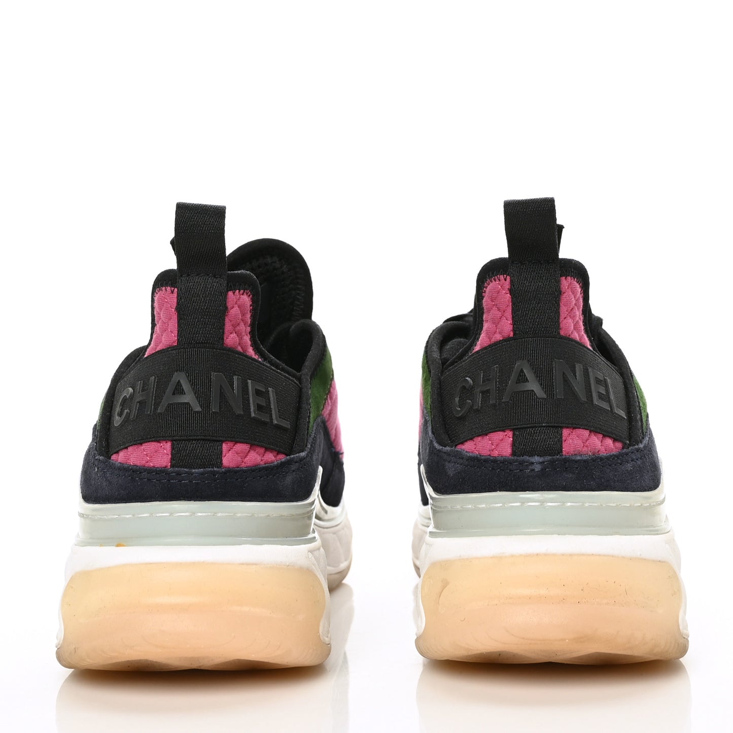 Velvet Calfskin Mixed Fibers CC Sneakers 39 Dark Pink Green