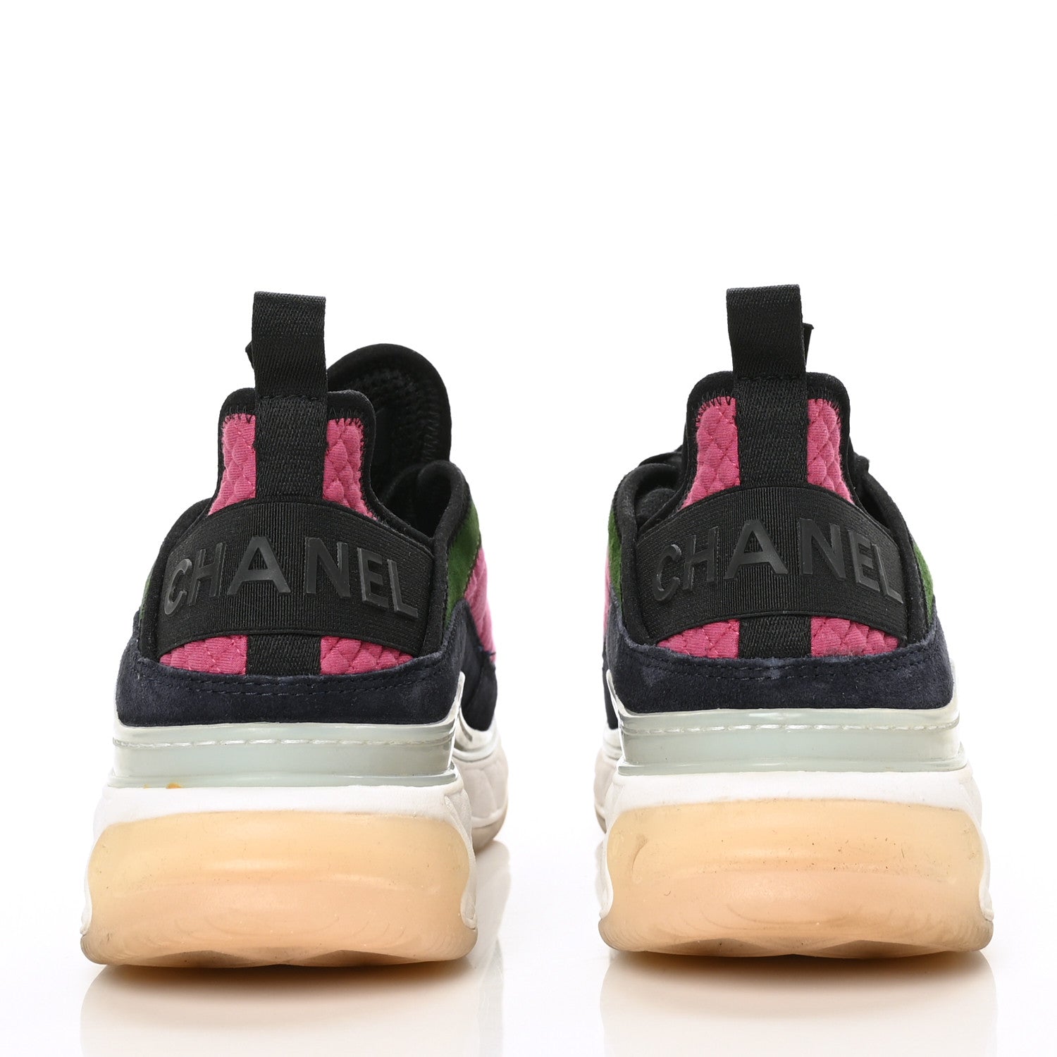 Chanel Velvet Calfskin Mixed Fibers CC Sneakers 39 Dark Pink Green 5 of 9