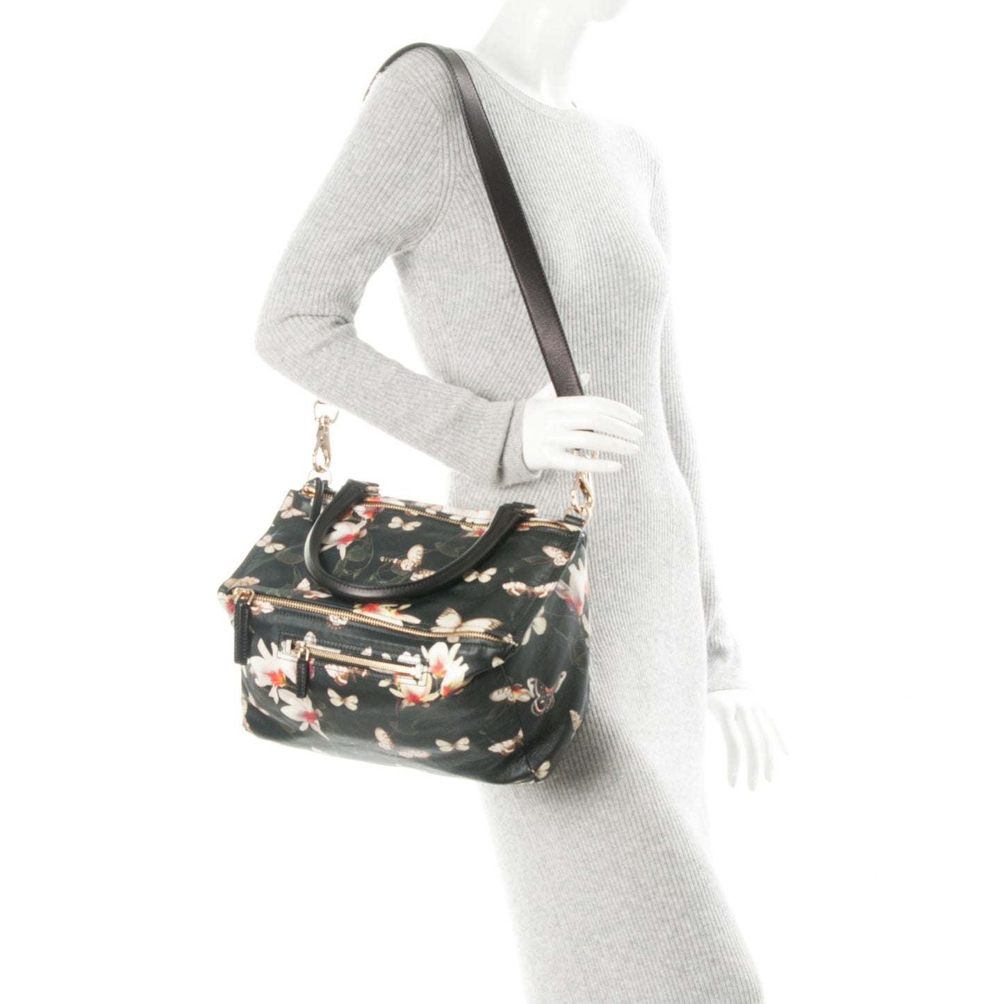 Lambskin Magnolia and Moth Print Medium Pandora Black