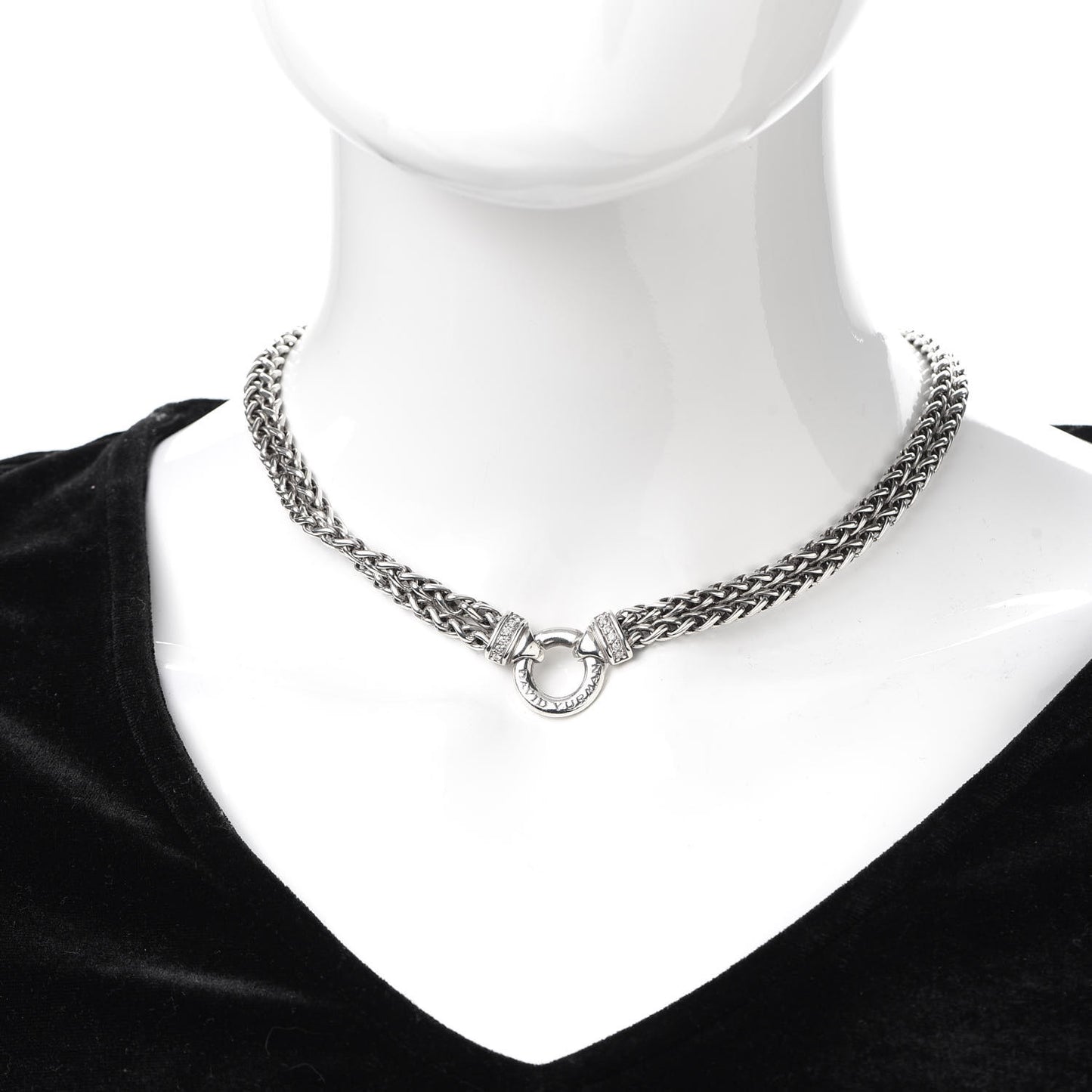 Sterling Silver Diamond 18mm Double Wheat Chain Necklace