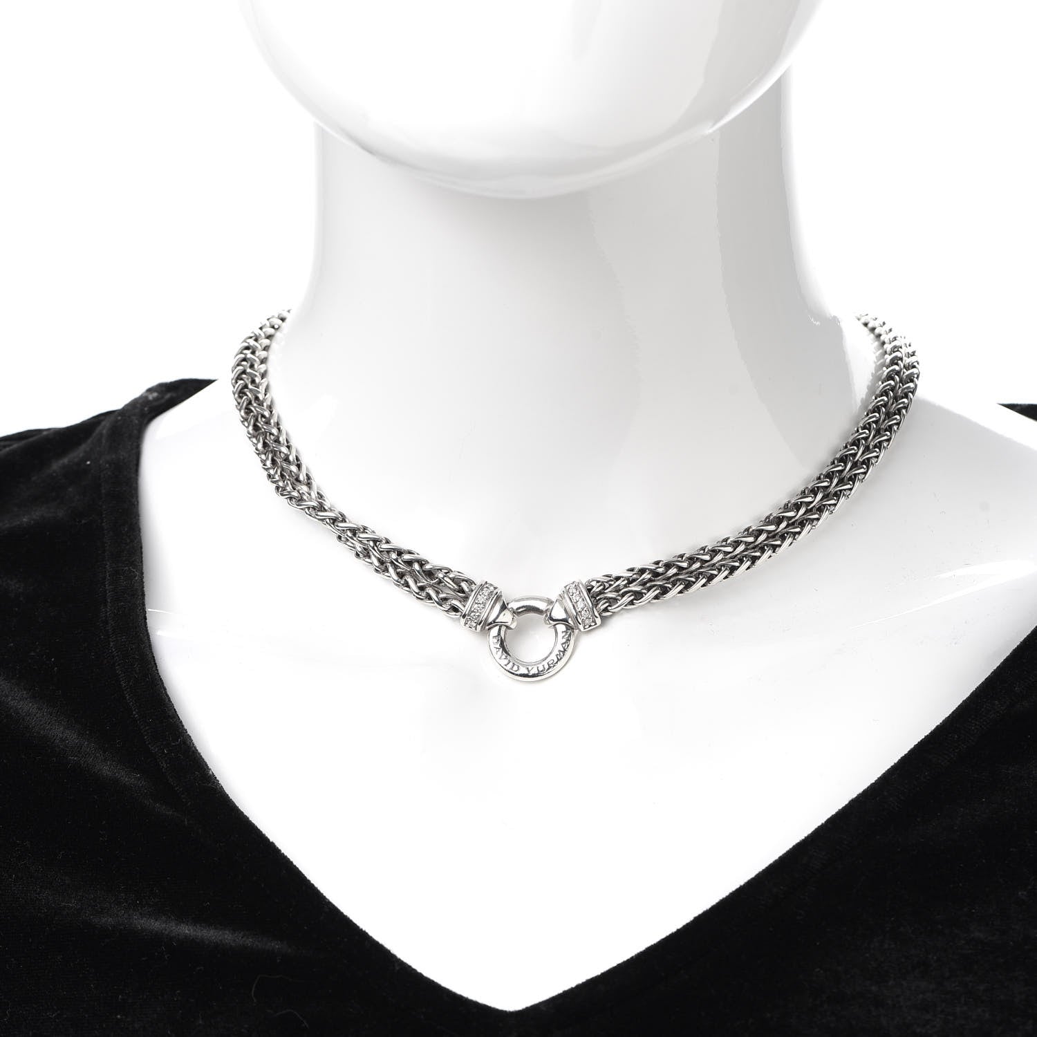 David Yurman Sterling Silver Diamond 18mm Double Wheat Chain Necklace 2 of 5