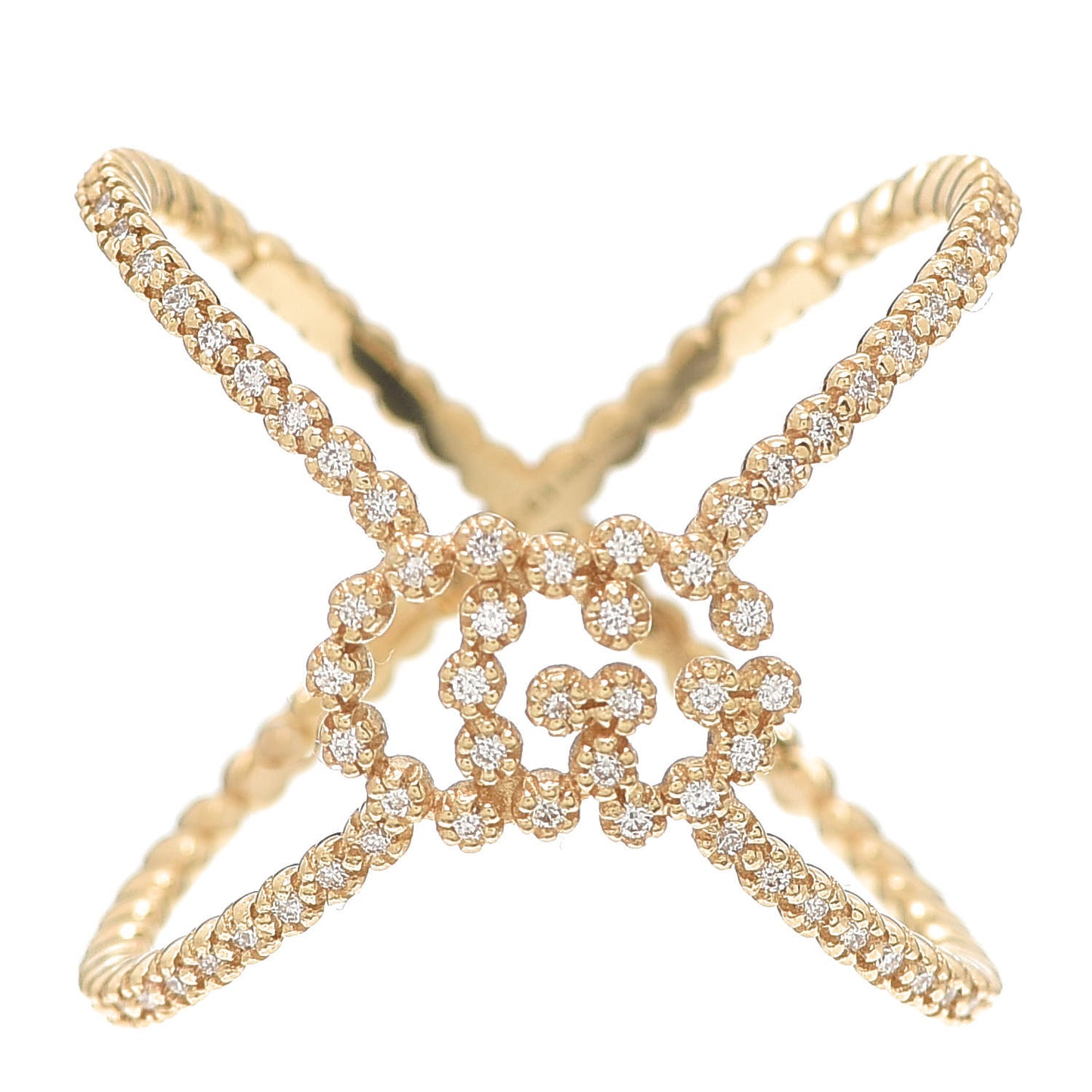 18K Yellow Gold Diamond GG Running X Ring 56 7.5