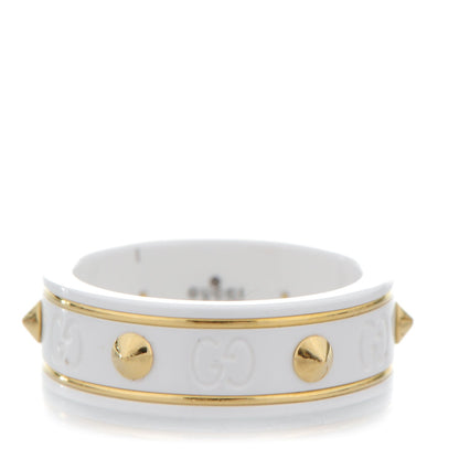 Gucci 18K Yellow Gold Zirconia Powder 7mm Studded Icon Ring 56 7.5 White 1 of 6