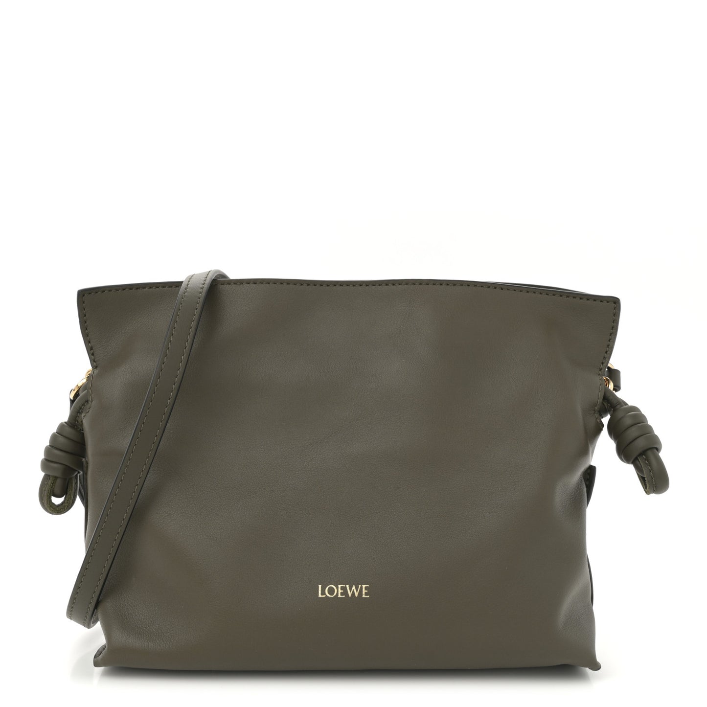 Calfskin Mini Flamenco Knot Clutch Dark Khaki