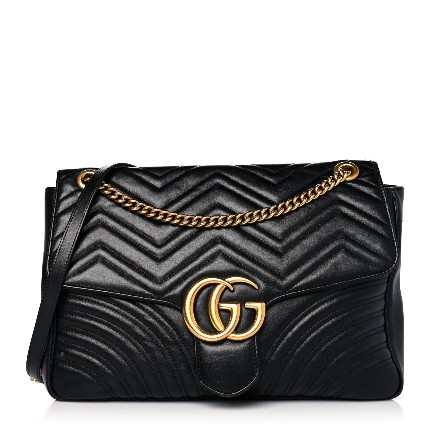Gucci Calfskin Matelasse Large GG Marmont Shoulder Bag Black 1 of 12