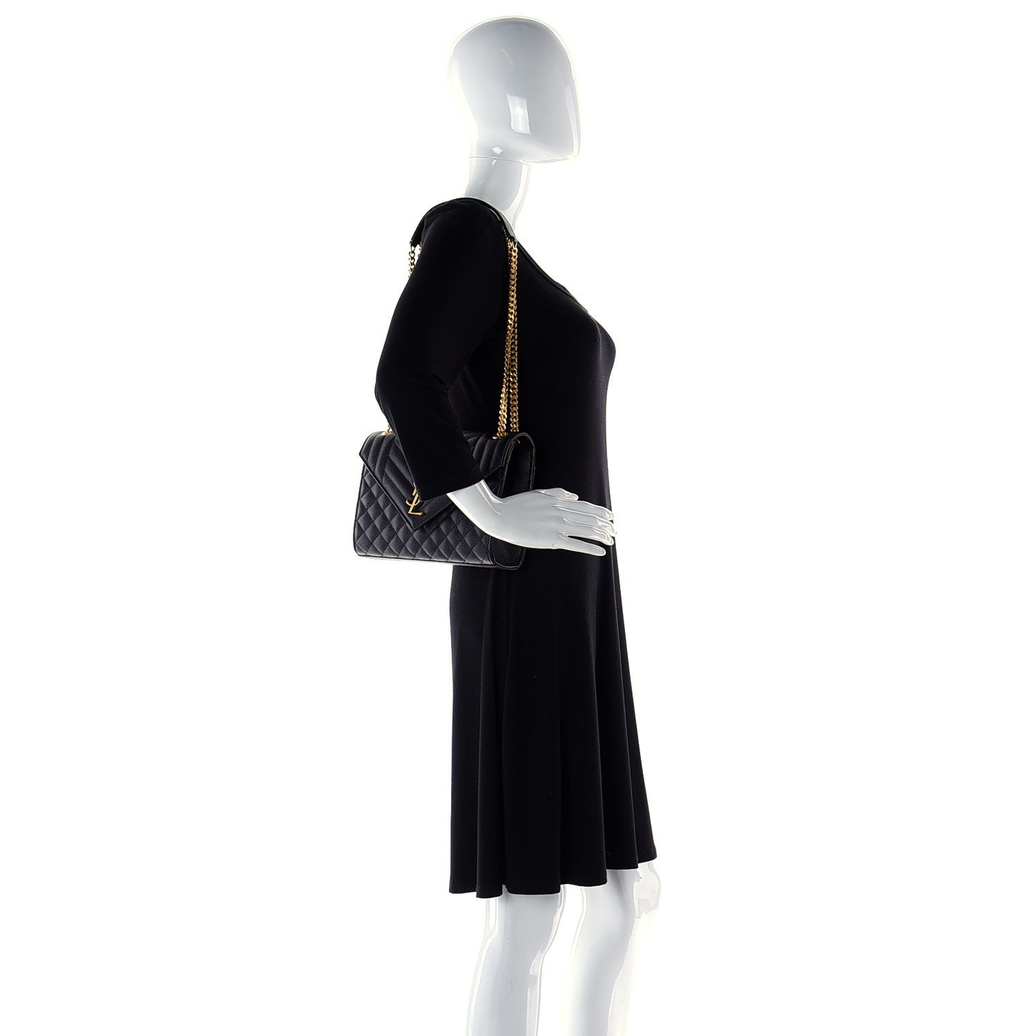 Saint Laurent Grain De Poudre Textured Mixed Matelasse Triquilt Medium Monogram Satchel Black 2 of 11