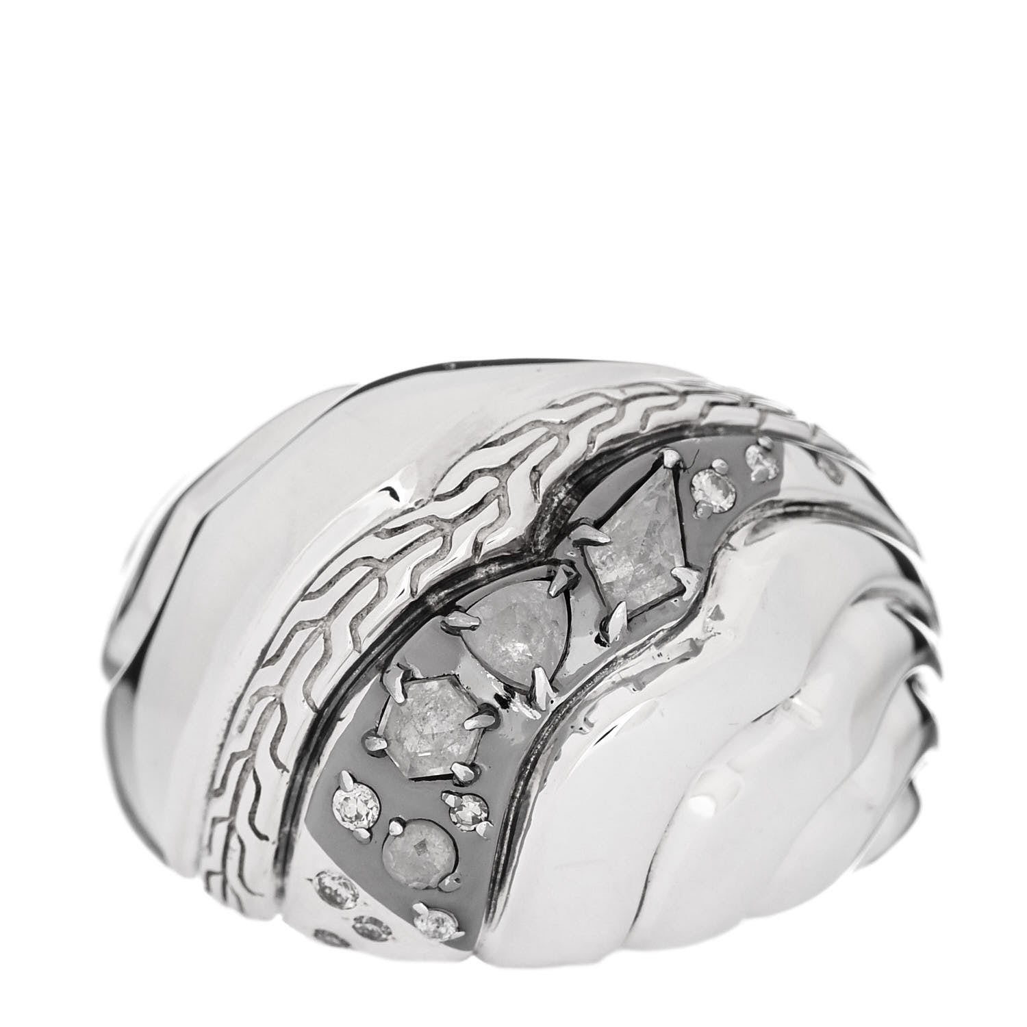 John Hardy Sterling Silver Grey Diamond Lahar Dome Ring 54 7 1 of 7