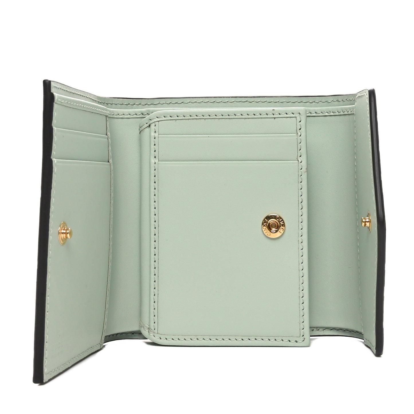 Gilbert Calfskin Jumbo GG Embossed Tri-Fold Wallet Salvy Green