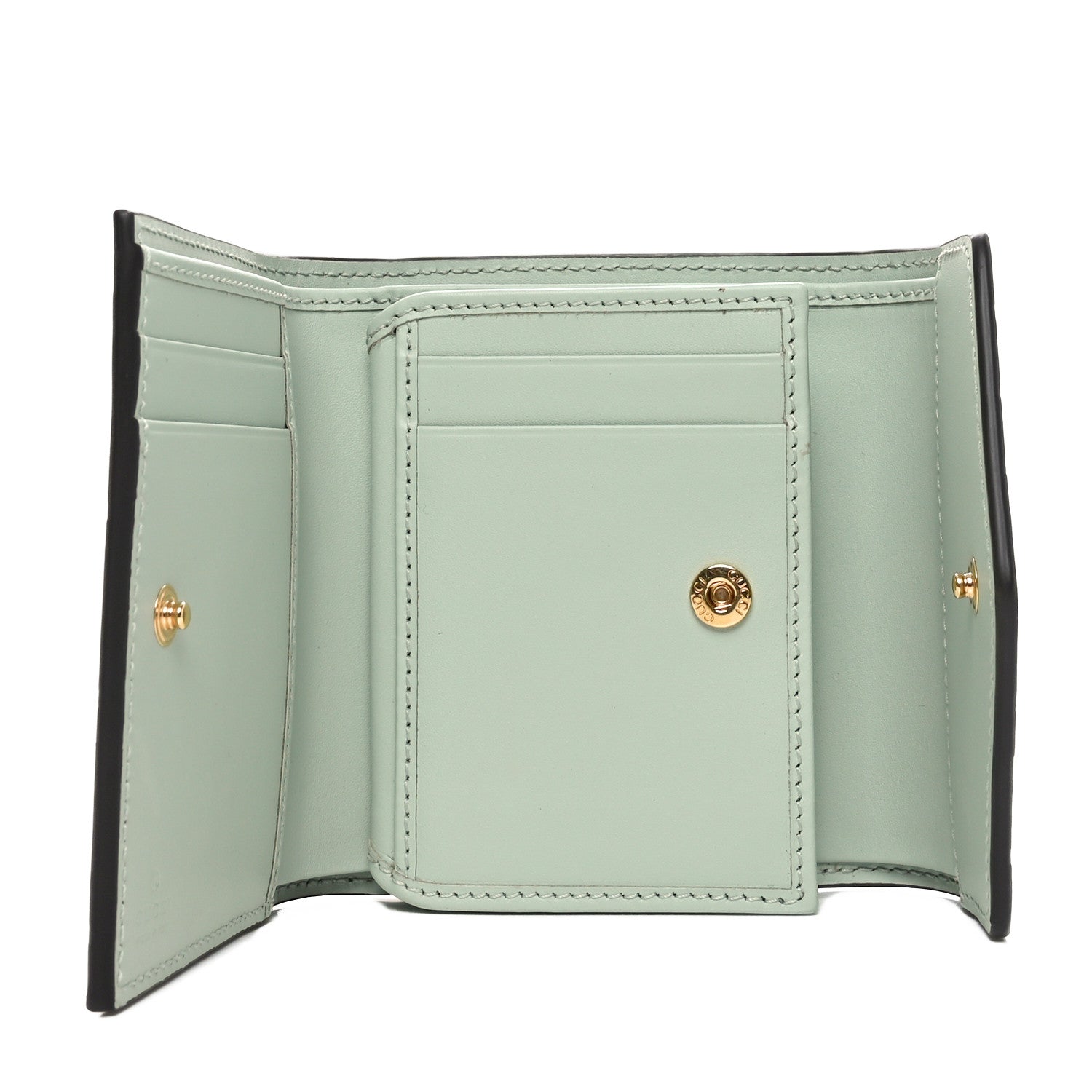 Gucci Gilbert Calfskin Jumbo GG Embossed Tri-Fold Wallet Salvy Green 5 of 9