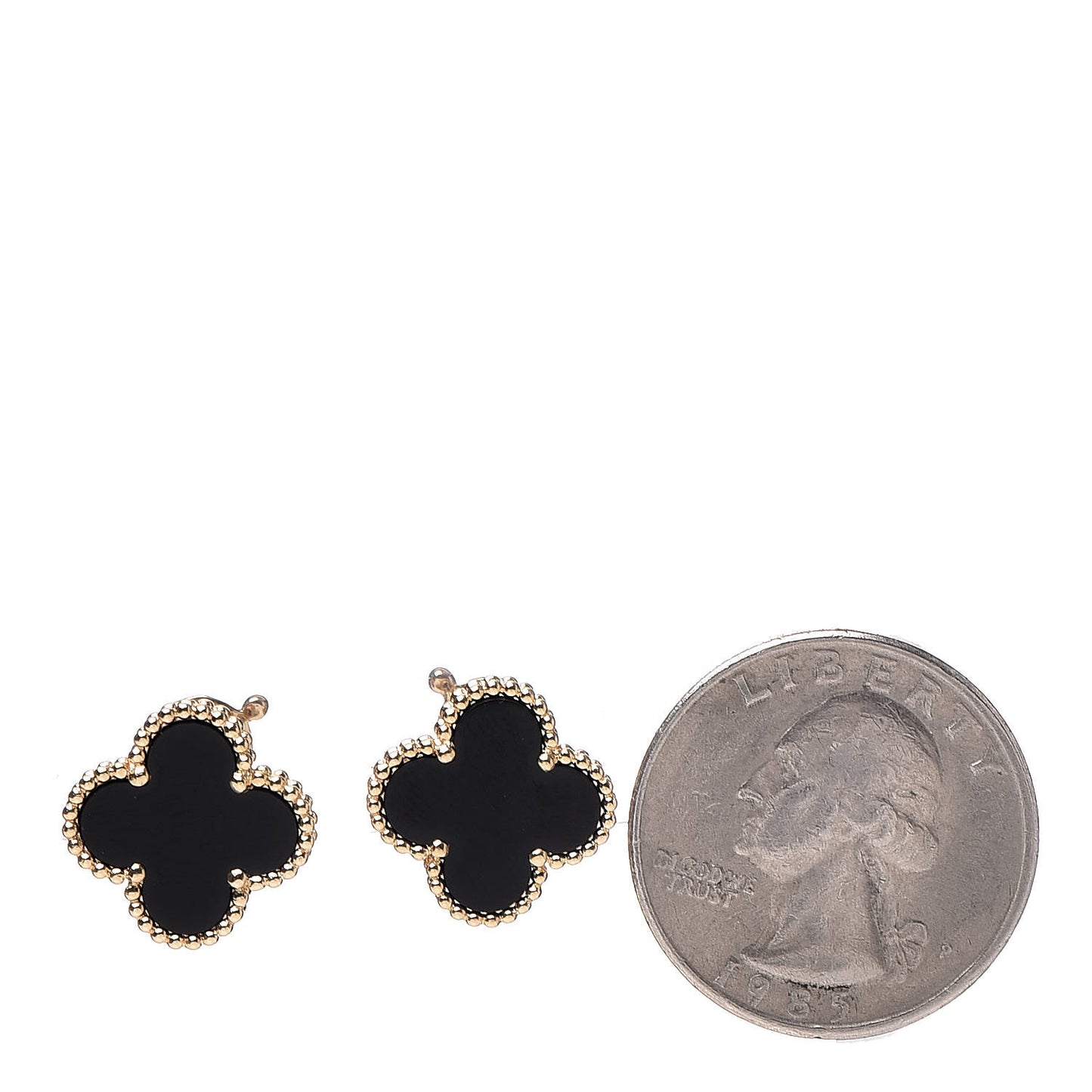 18K Yellow Gold Black Onyx Vintage Alhambra Earrings
